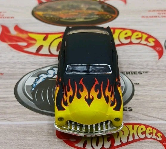1951 Mercury Lead Sled Custom Black Yellow/Orange Flames Red Rim Whitewall Tires