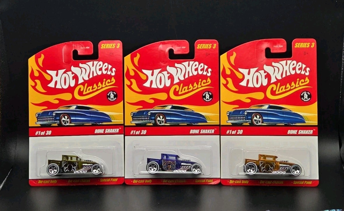 Hot Wheels Classics Series 3 Bone Shaker 1/30 Blue, Olive & Copper Lot Of 3