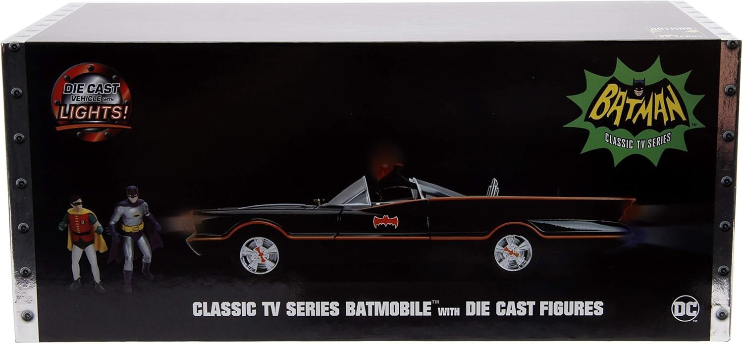 1:18 1966 Batmobile Light-Up Die-cast Car with Batman & Robin Figures
