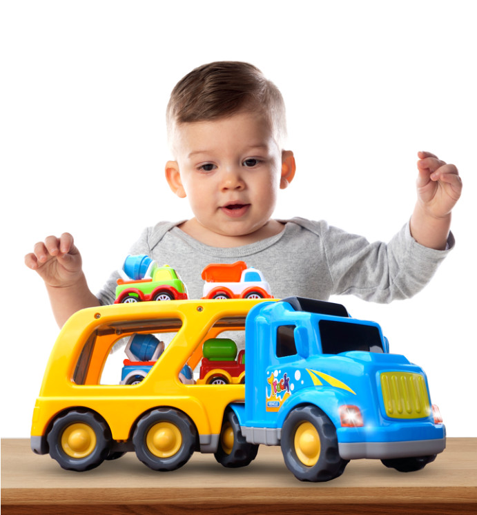 5-in-1 Carrier Truck Toy Set w/ Lights & Sound – Car Gift for Kids 3 – 7 years
