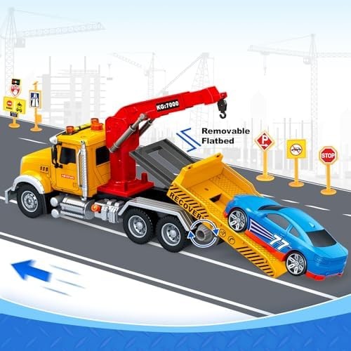 Kids Toys for 3 4 5 6 7 Years Old Boys, 15″ Large Tow Truck Toy, Friction Pow…