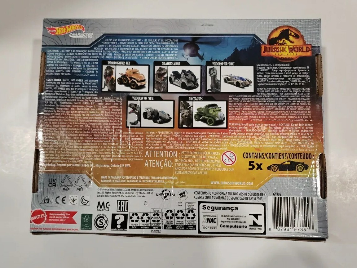 Hot Wheels Jurassic World Dominion 1:64 Car Set – GYJ92