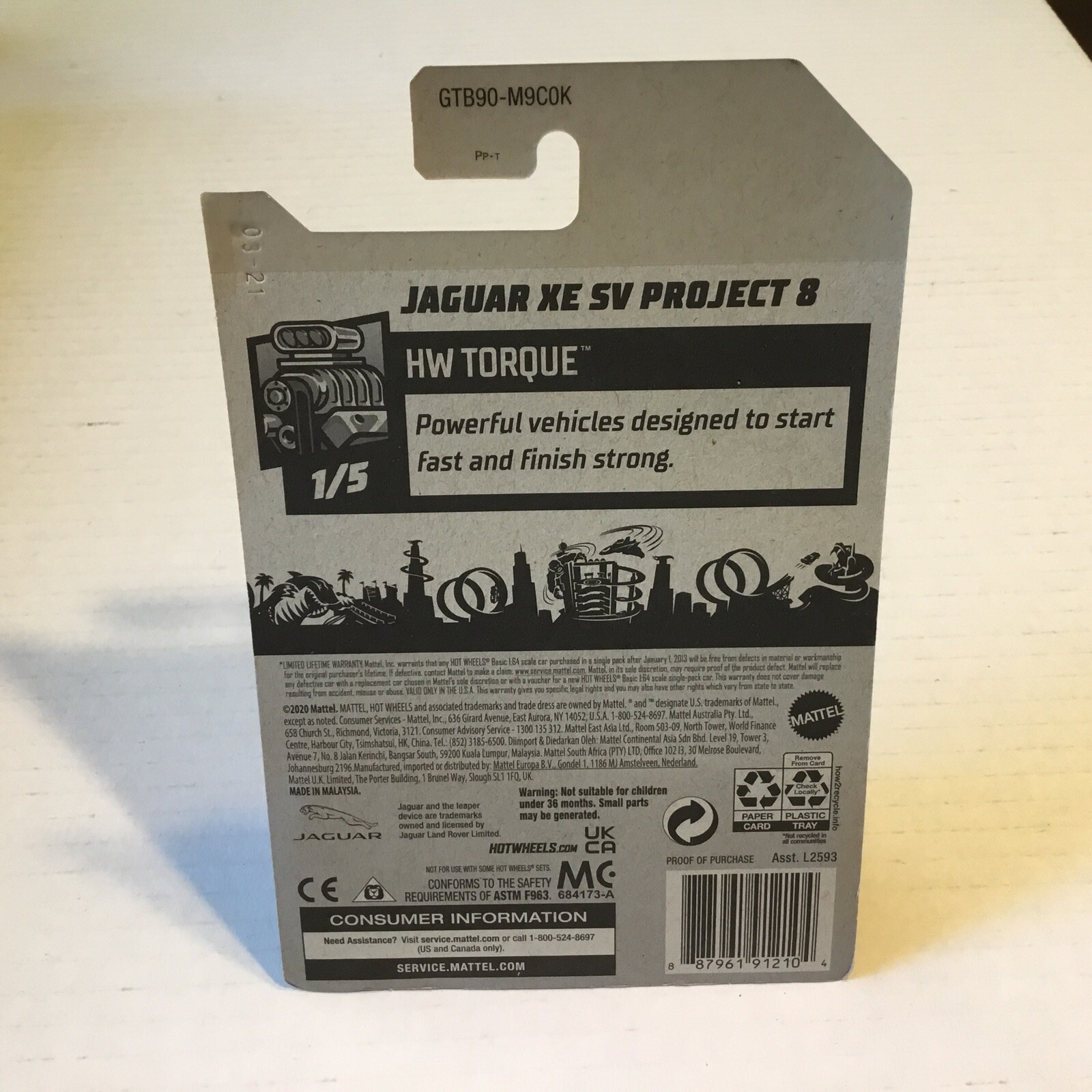 2021 Hotwheels HW Torque Gtb90-m9cok Car Jaguar XE SV Project 8.