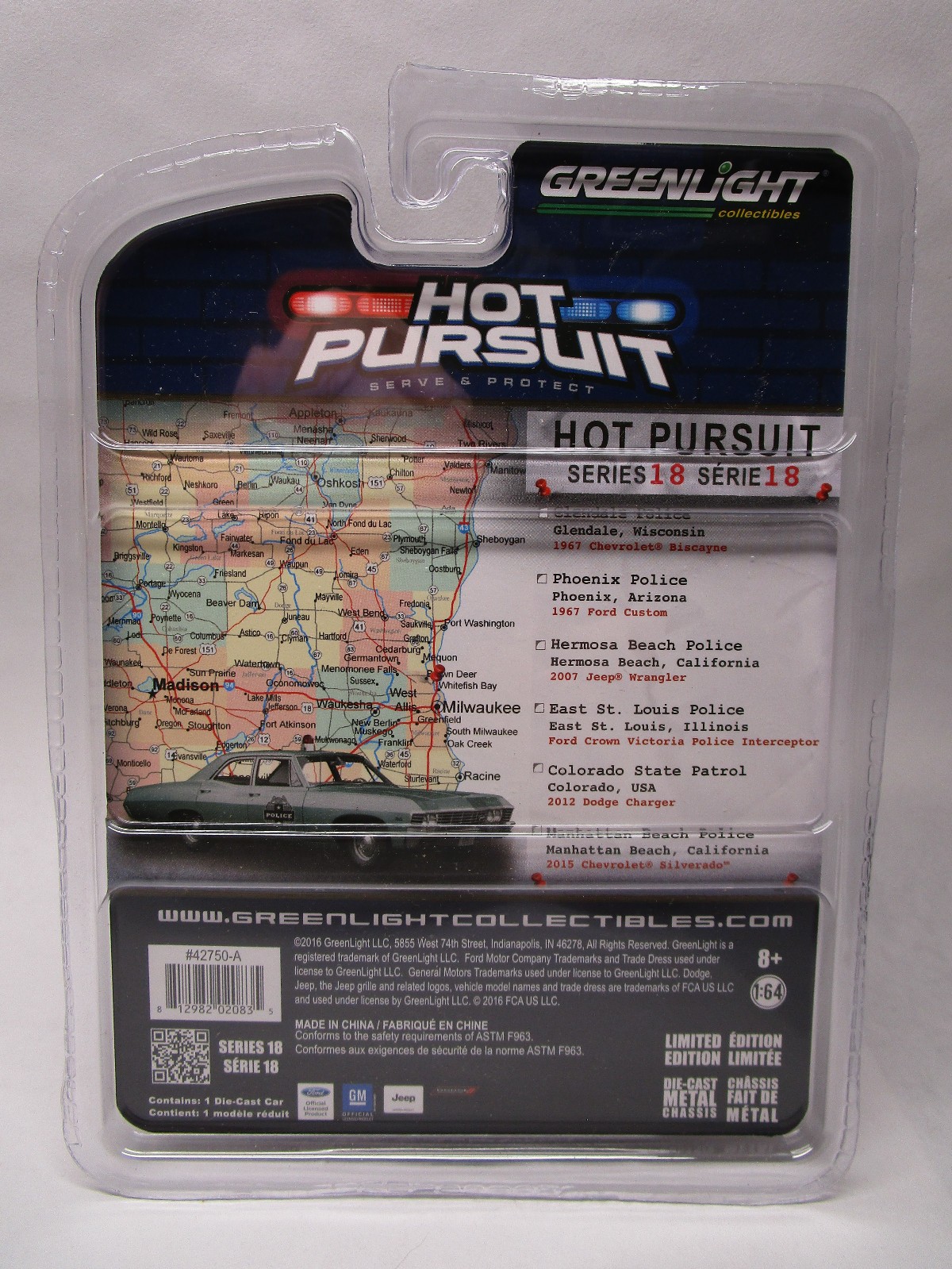 Greenlight Hot Pursuit Series 18 1:64 1967 Chevrolet Biscayne Glendale WI Police