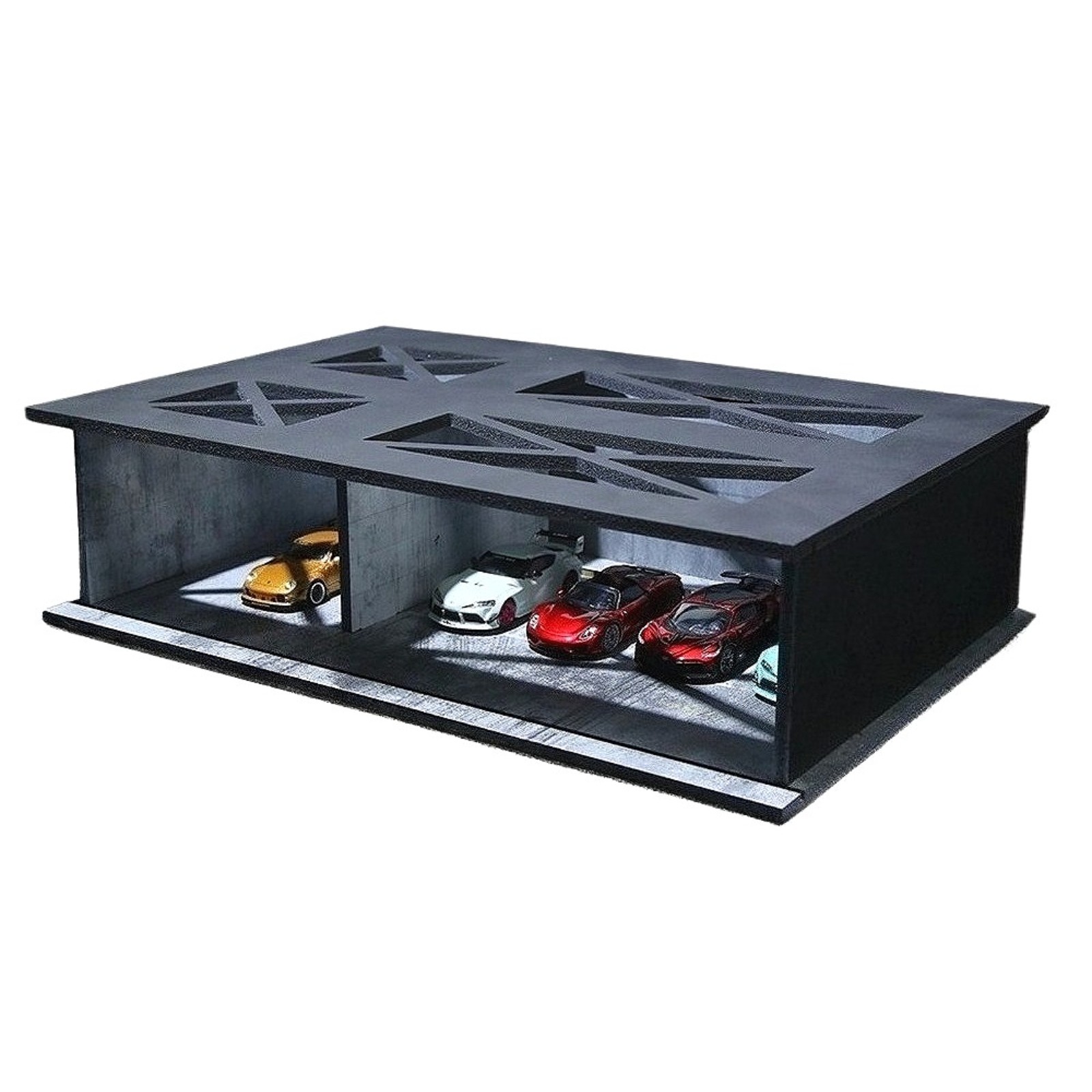 1:64 Garage Diorama Model LED Underground Parking Lot Scene Display Case US