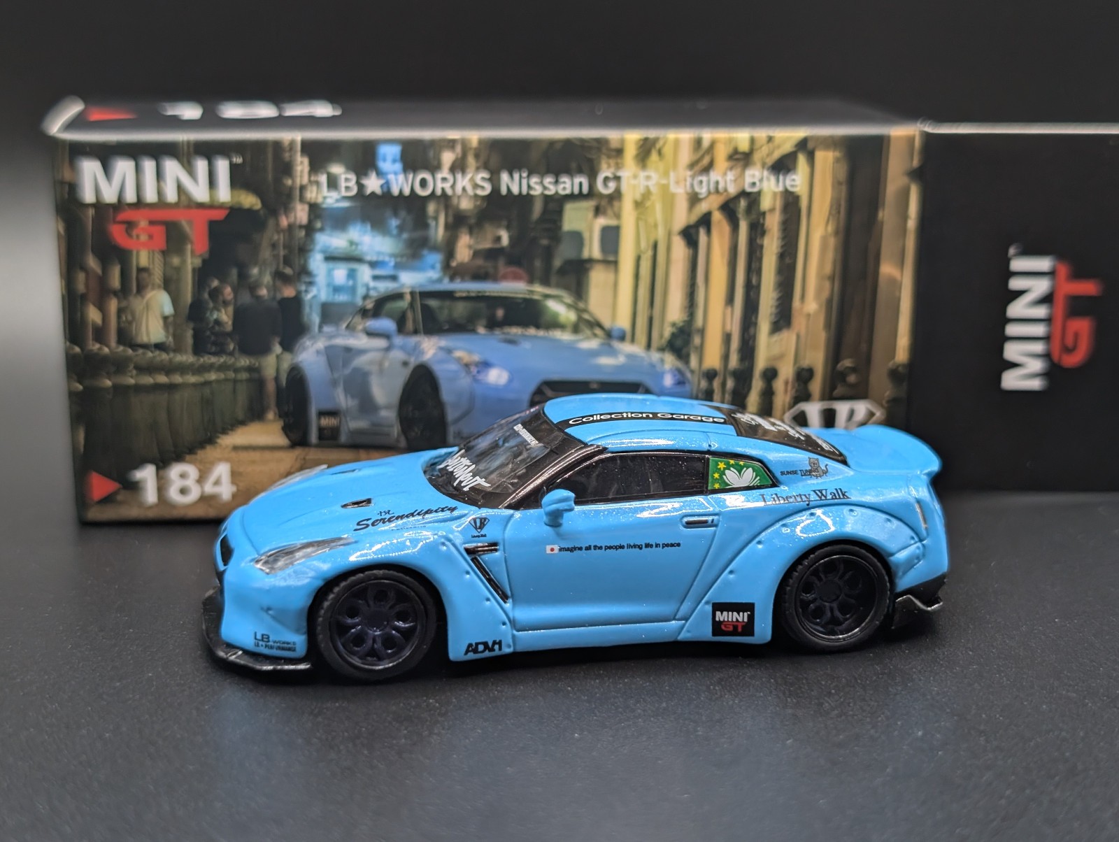 1:64 MINI GT LB WORKS Nissan GT-R R35 Light Blue Collection Garage Special #184