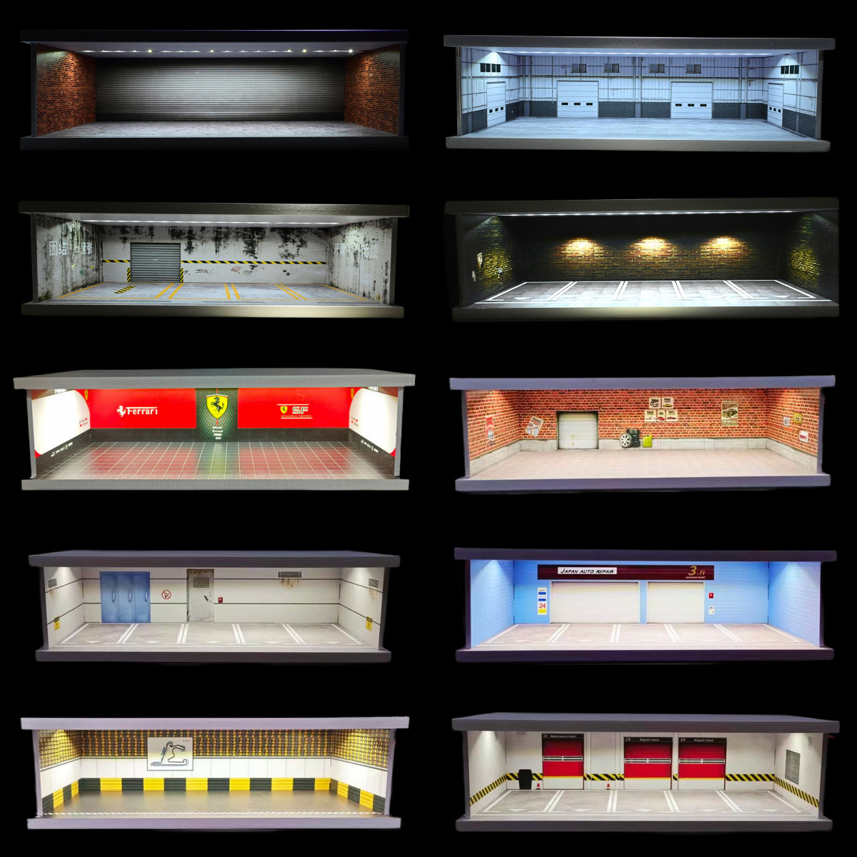 Diorama 1:43 Car Garage Model LED Lighting City Parking Lot Backdrop Scene Model