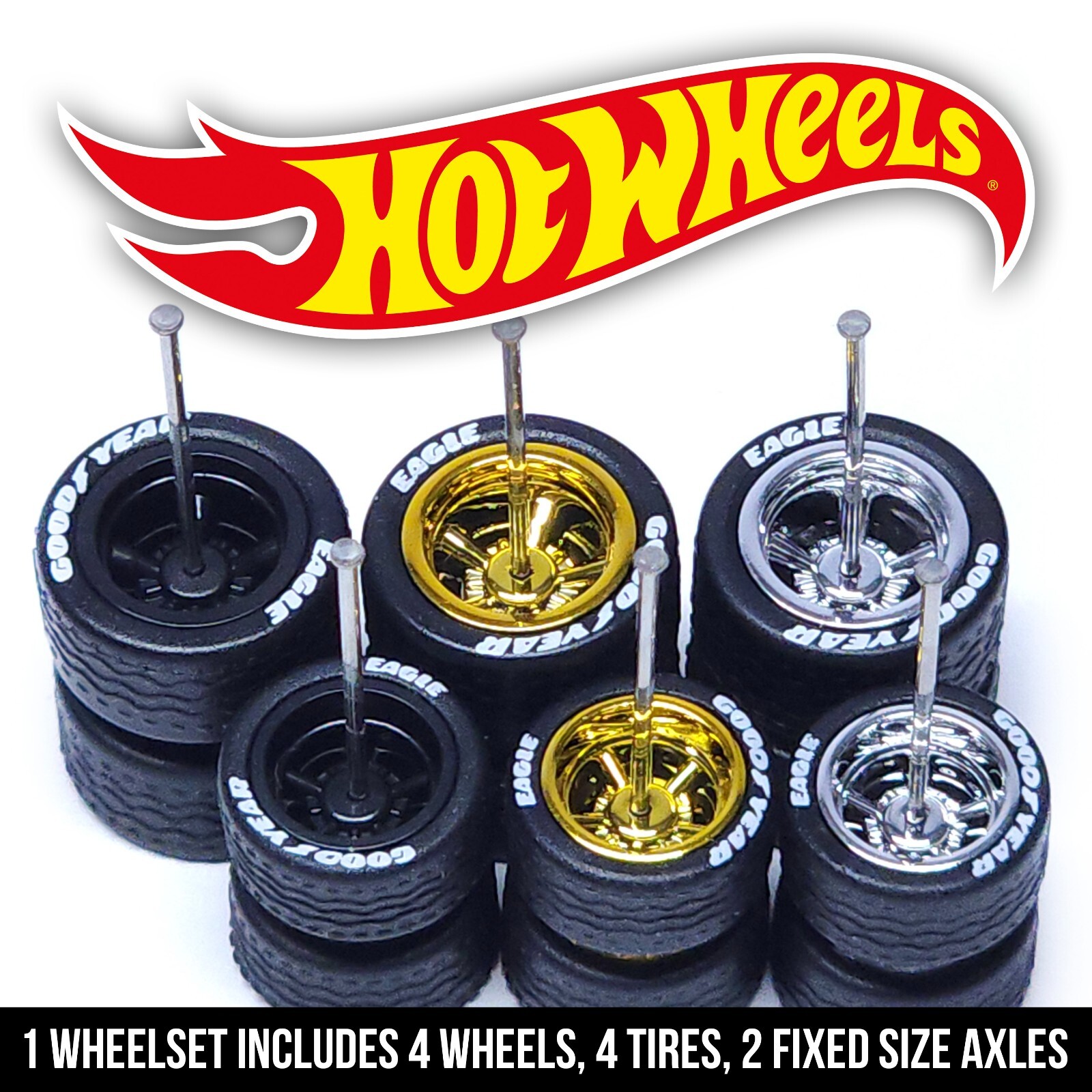 1/64 Scale 5 SPOKE MUSCLE v5 Real Rider Wheels Rims Tires Set Custom Hot Wheel