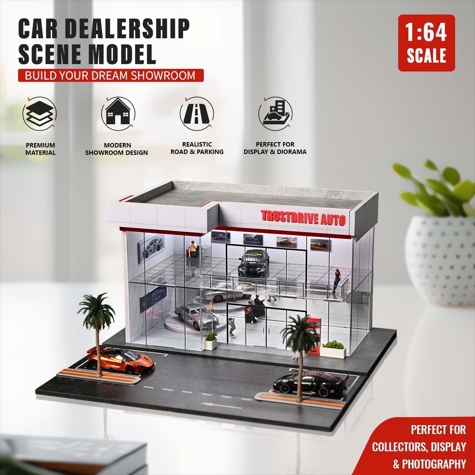 1/64 Diorama 2-Layer Showroom Scene Parking Lot Model LED Light Car Garage Model