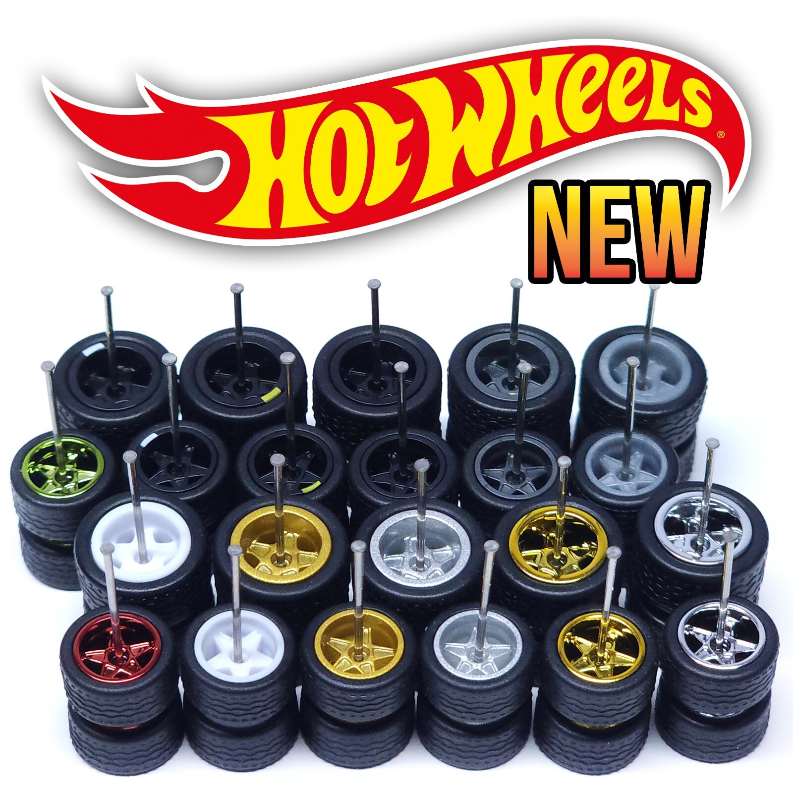 1/64 Scale 5 SPOKE STAR v2 Real Rider Wheels Rims Tires Set Custom Hot Wheel