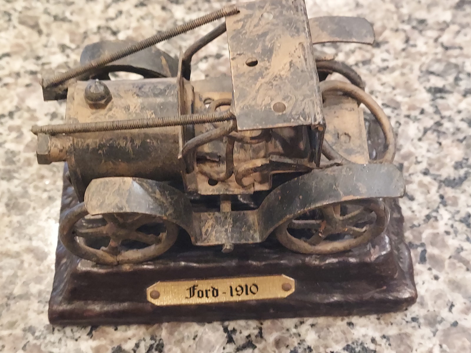 Ford 1910 Steampunk Scrap Metal Art Sculpture Wood Base