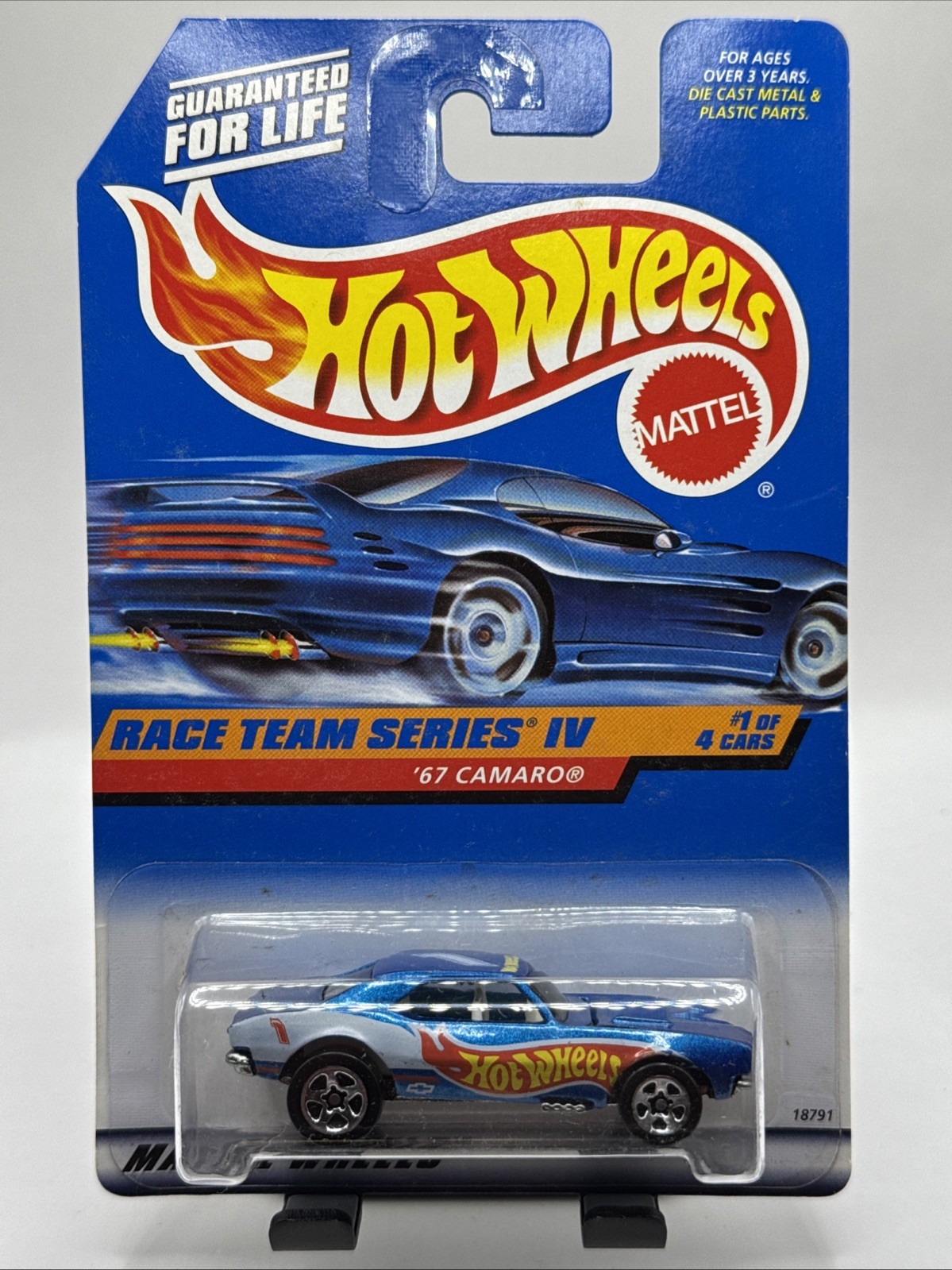 1997 Hot Wheels ’67 Camaro Race Team Series IV 5 Spoke Wheels Card #725 Blue