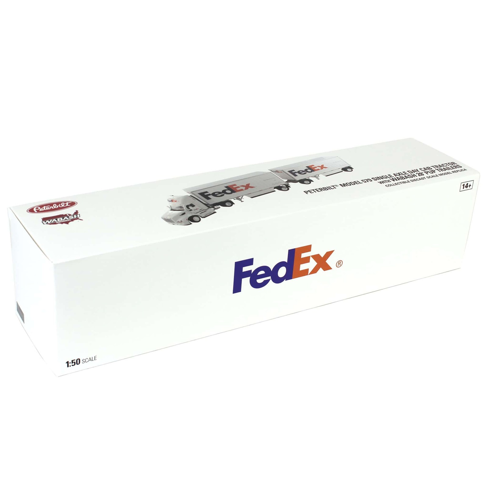 1/50 FedEx Peterbilt 579 Single Axle Day Cab w/ 2 Wabash 28’ Pup Trailers 65191
