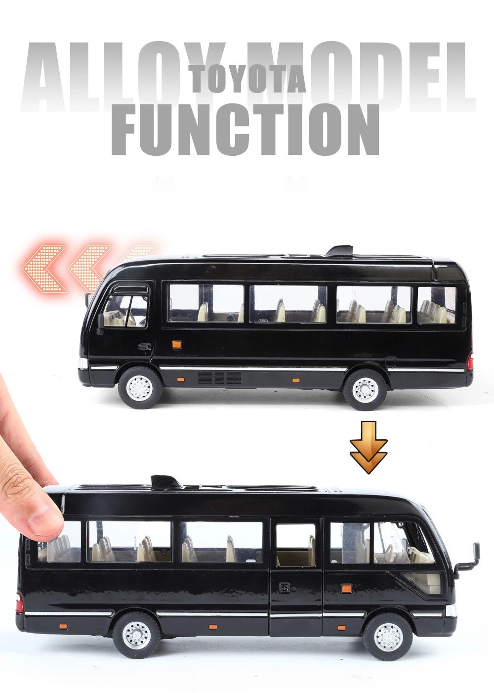 1:24 Toyota Coaster BUS Alloy Diecast Car Model Sound Light Kid’s Toy Birthday
