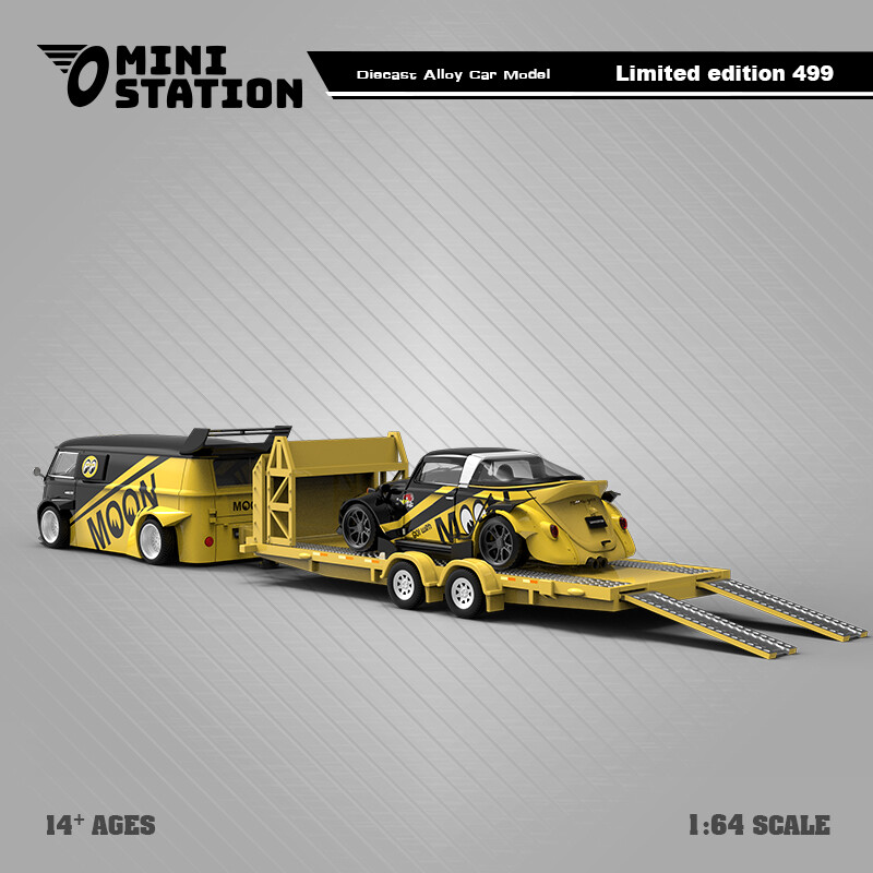 Mini Station 1:64 Mooneyes Targa/T1/trailer/Repair worker Model Car