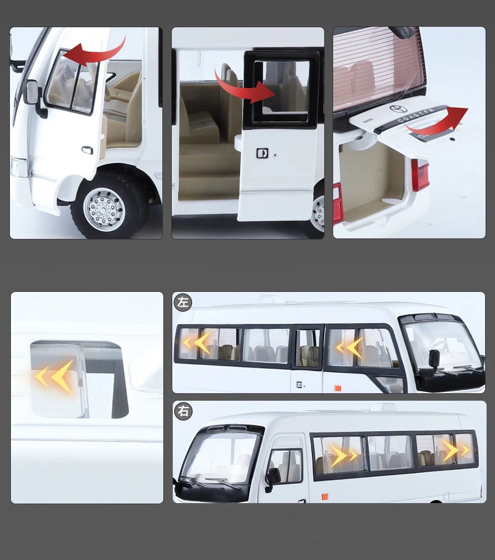 1:24 Toyota Coaster BUS Alloy Diecast Car Model Sound Light Kid’s Toy Birthday