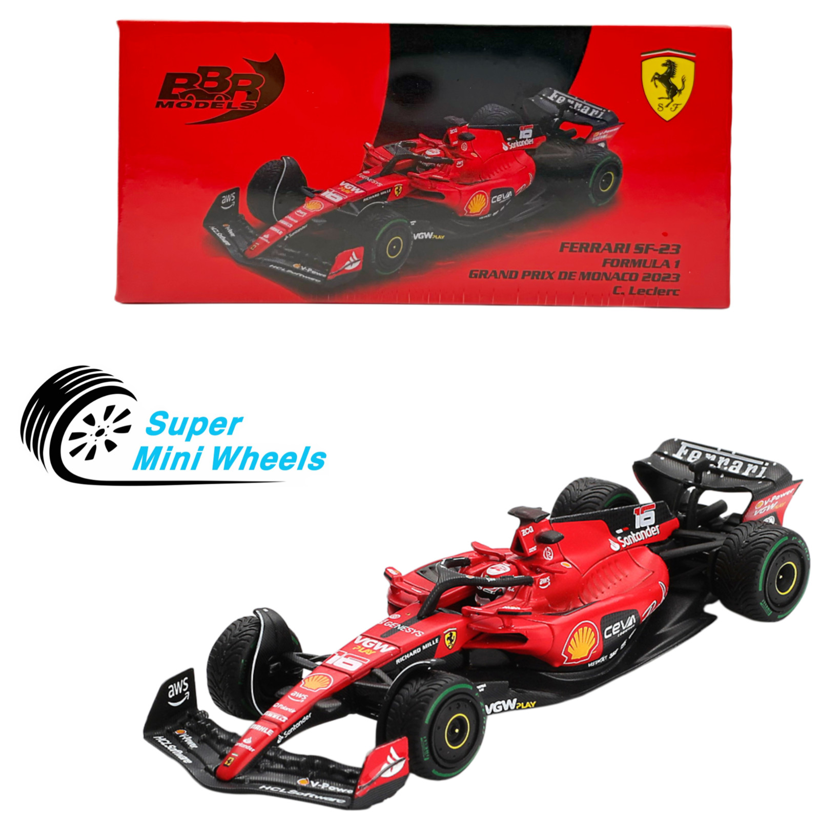 BBR Models 1:64 Ferrari F1 SF23 #16 C. Leclerc 2023 Monaco GP