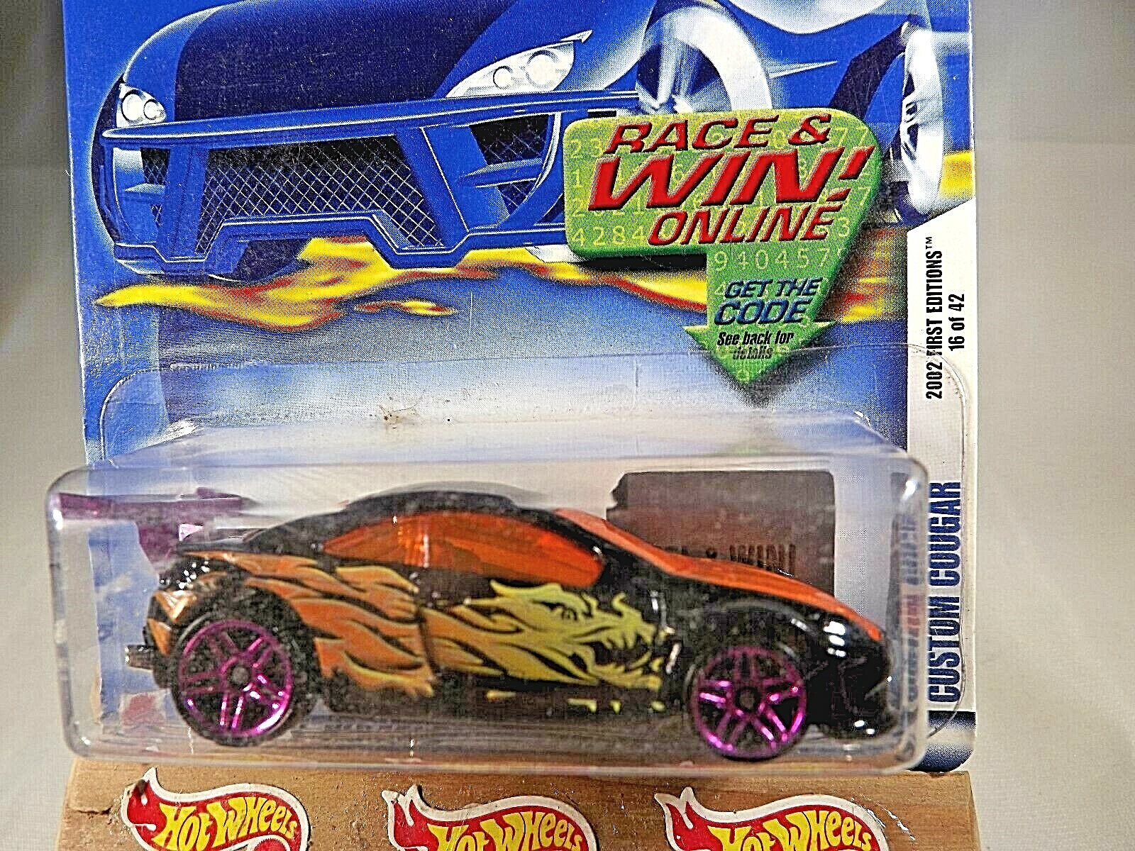 2002 Hot Wheels #28 First Editions 16/42 CUSTOM COUGAR Black w/Purple Pr5 Spokes