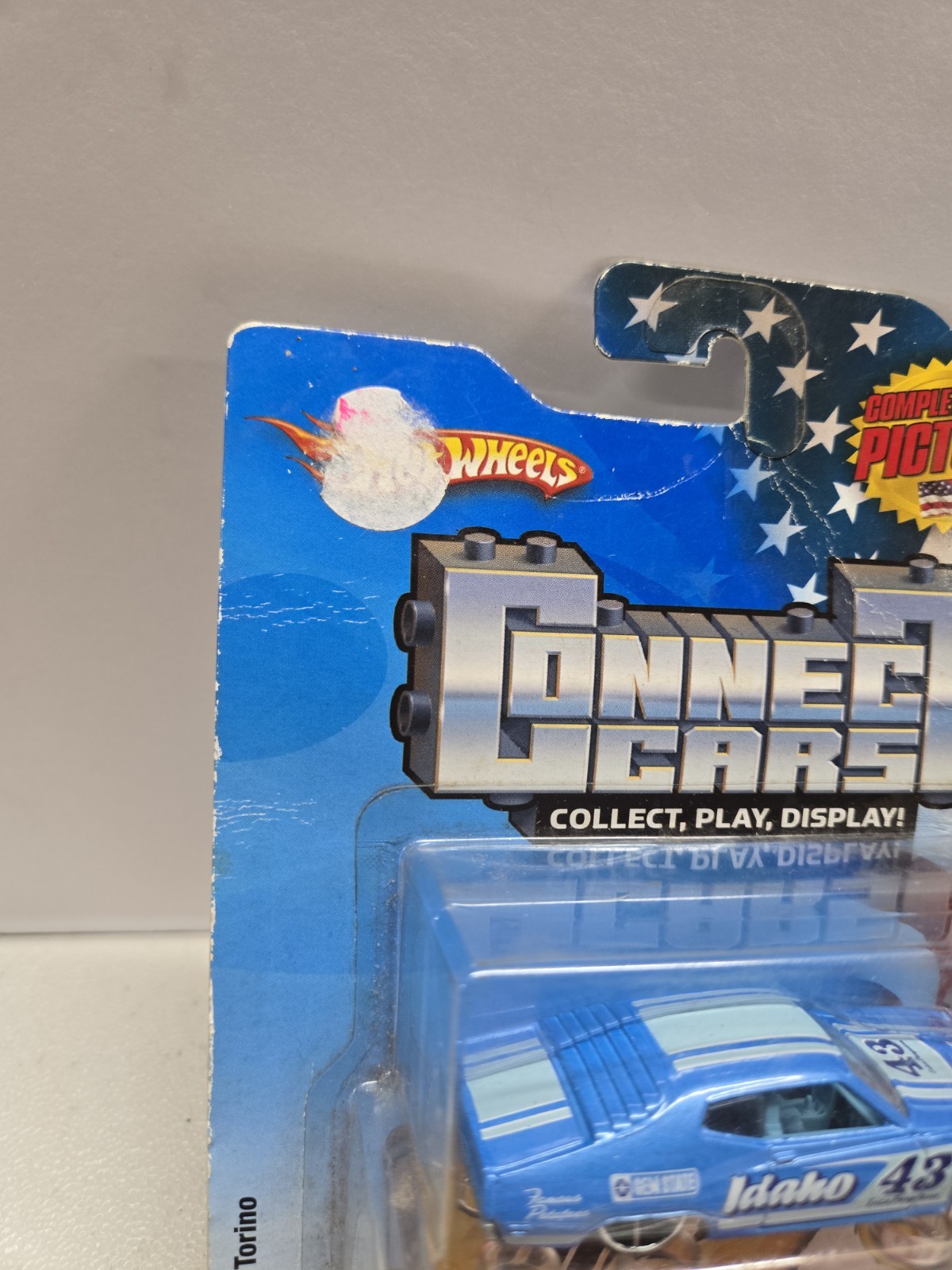 2008 Hot Wheels Connect ‘70 Ford Torino Idaho Blue 1:64 #43 L1 Damaged Card.