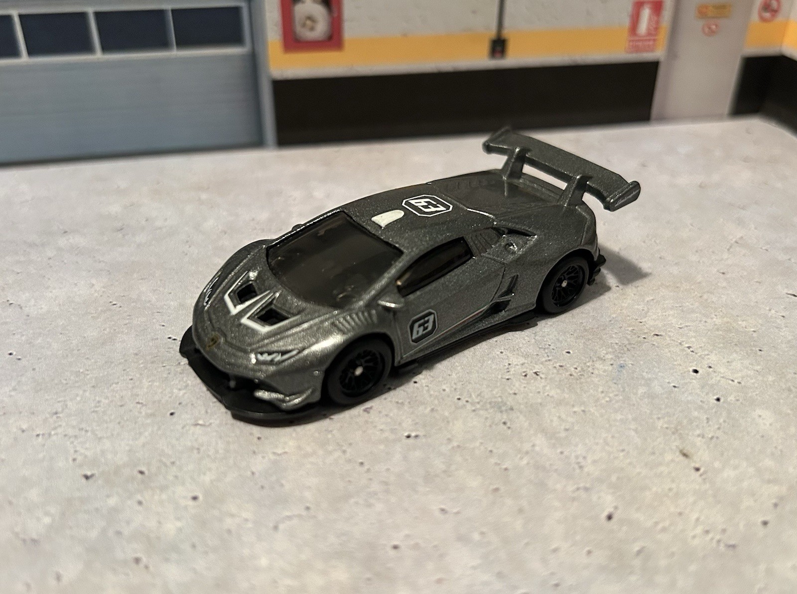 Hot Wheels Lamborghini Huracan Gray W/ Real Riders Tires On Black Spokes