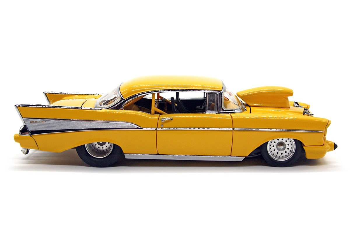 1957 Chevrolet Bel Air Pro Street Hardtop (1:24) Yellow Diecast (LOOSE), by DM