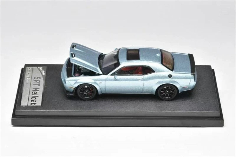 DODGE CHALLENGER SRT HELLCAT HOOD OPENS ICE BLUE 1/64 CAR BY STANCE HUNTERS SH