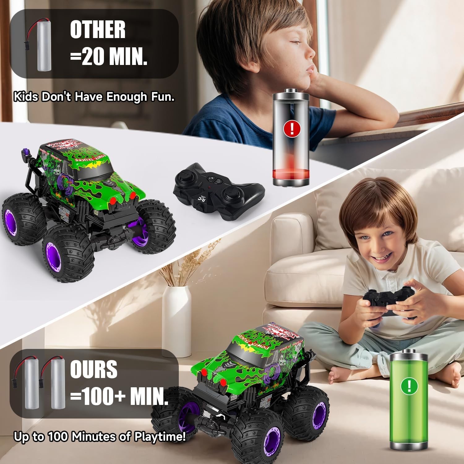 Monster Trucks RC Truck Toys 360Deg Spin & Drift Light & Sound 1:20 Scale RC Car