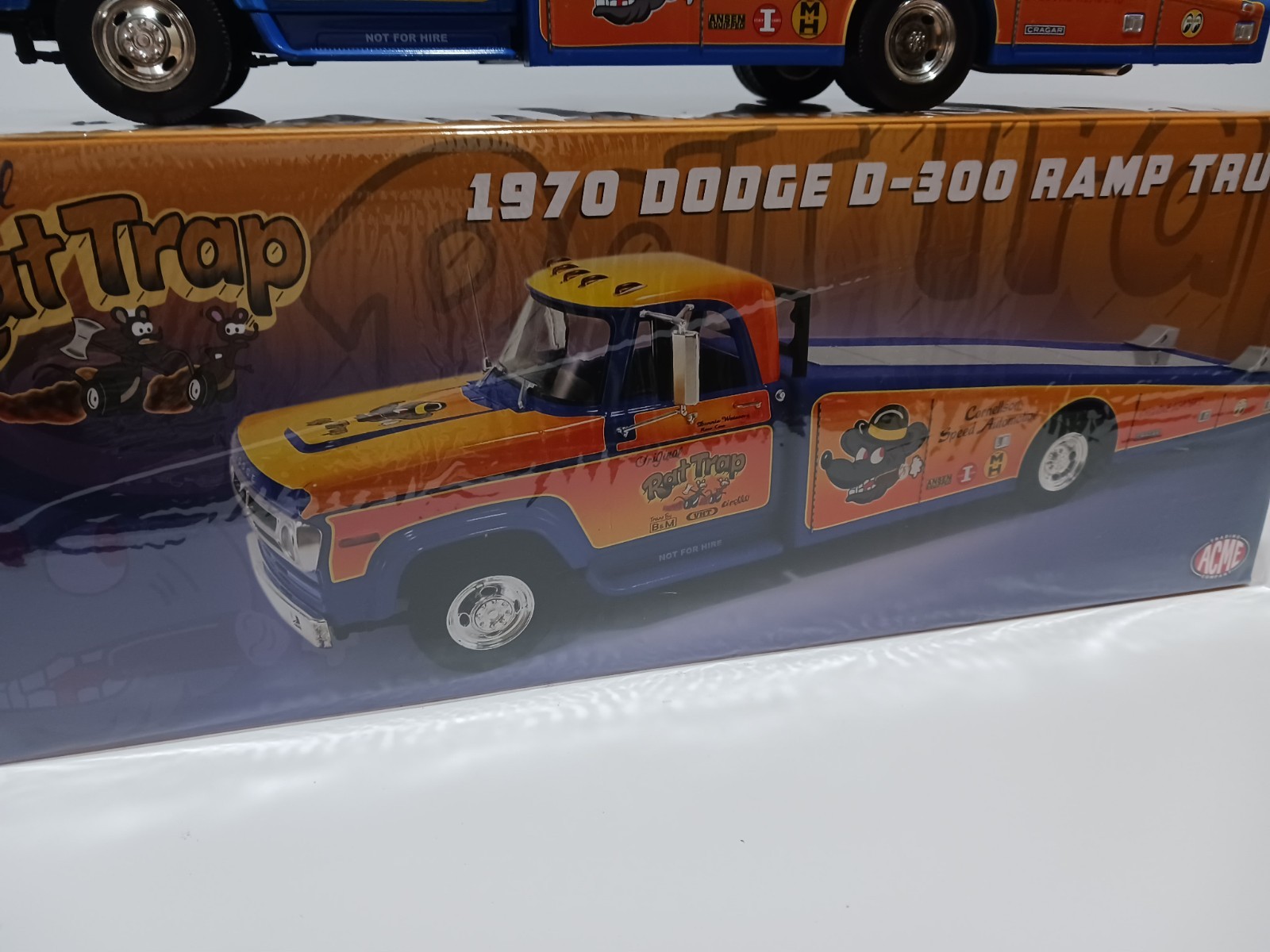 1:18 “RAT TRAP” 1970 DODGE D-300, VINTAGE RAMP, TRUCK DRAG RACE HAULER by ACME