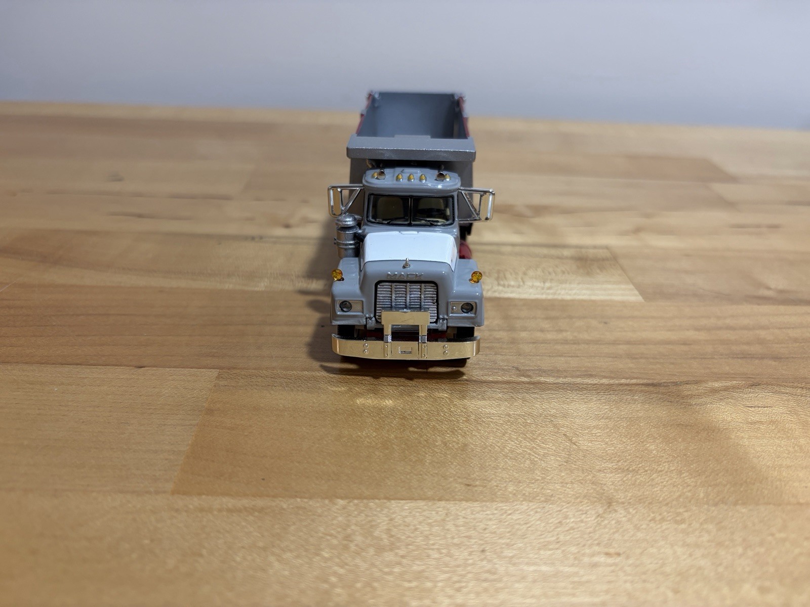 1/64 Mack R Model Dump Truck Silver & Red by First Gear