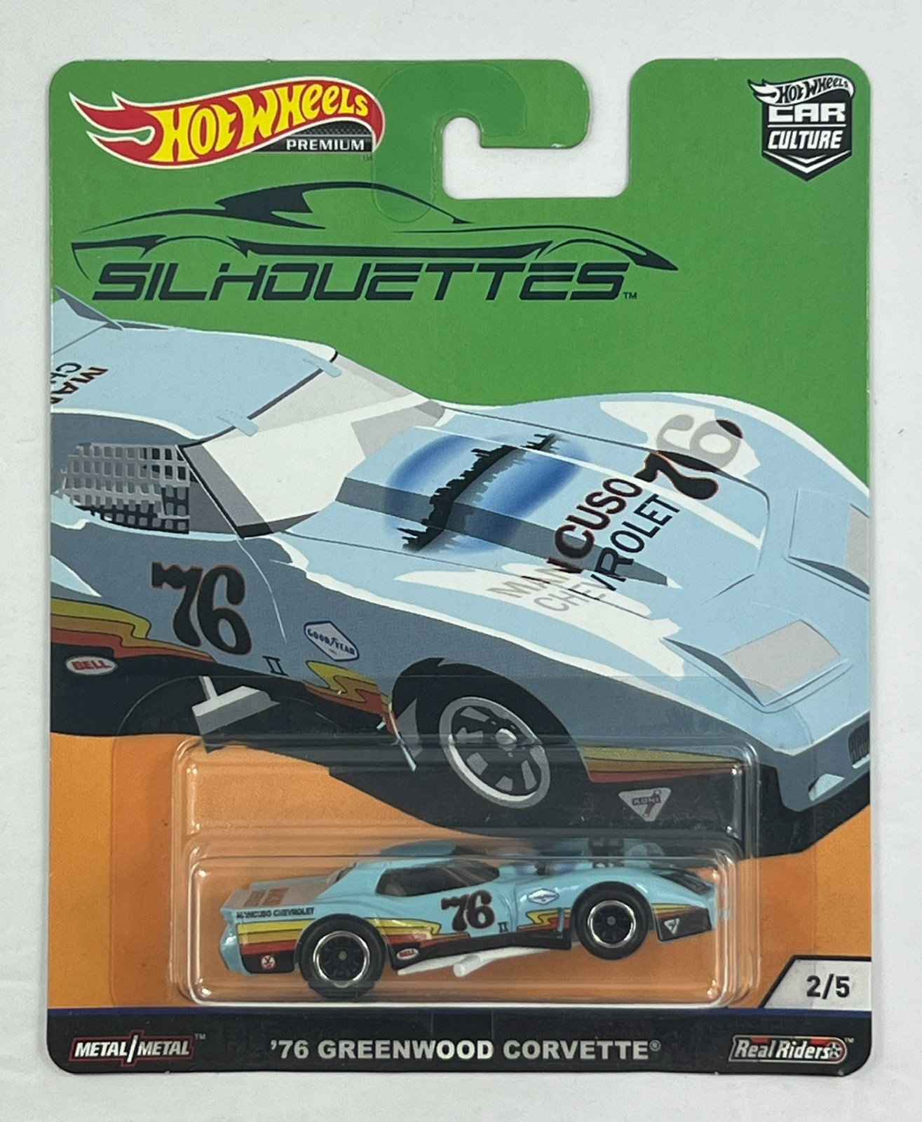 Hot Wheels ’76 Greenwood Corvette Silhouettes Blue 2019 Premium Real Riders Z5