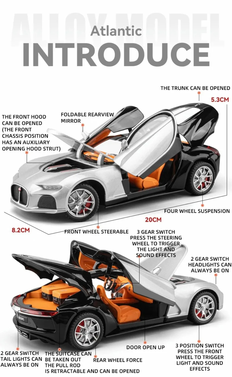 1/24 Toys Car Model Bugatti Atlantic Luxury Sport Car Alloy Diecast Toy Vehicle