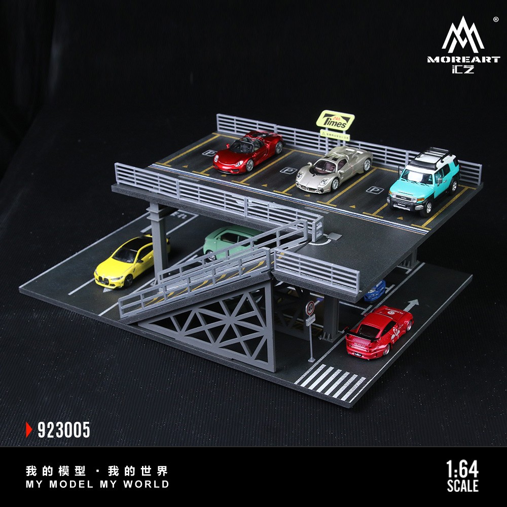 1/64 Diorama Diecast Garage Model Parking Lot Scene LED Lighting Display Case US