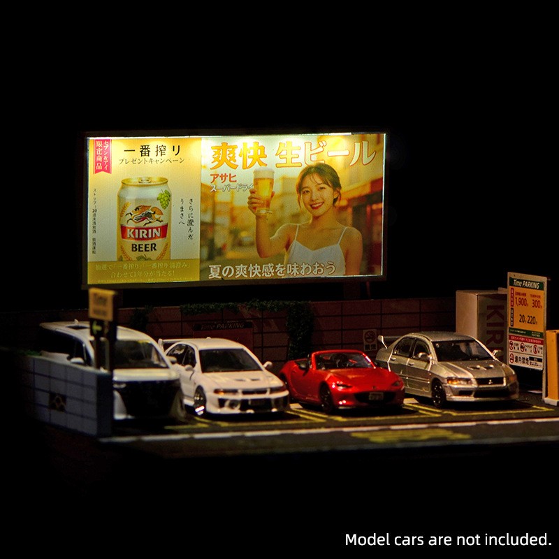 DIY Handmade 1/64 Diorama Car Garage Model LED Japanese Street Buildings Display