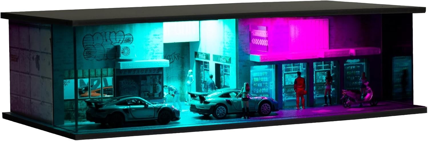 1:64 Diorama Punk Garage Model LED Lighting Parking Lot Scene Building Model US