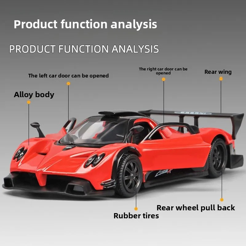 1:36 Diecast Pagani Zonda R Model Car Alloy Pull Back Toy Kids Gift