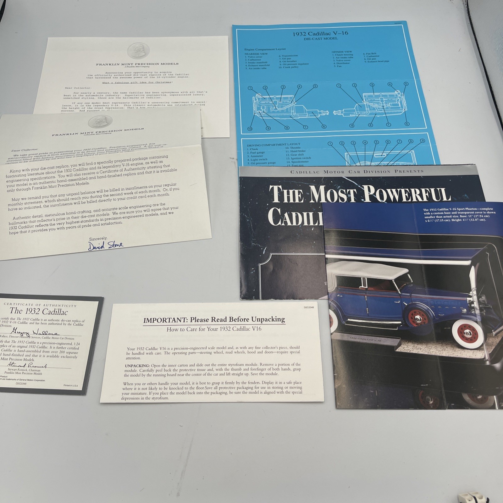 Franklin Mint 1932 V-16 Cadillac Sport Phaeton￼Die Cast With Paper Work