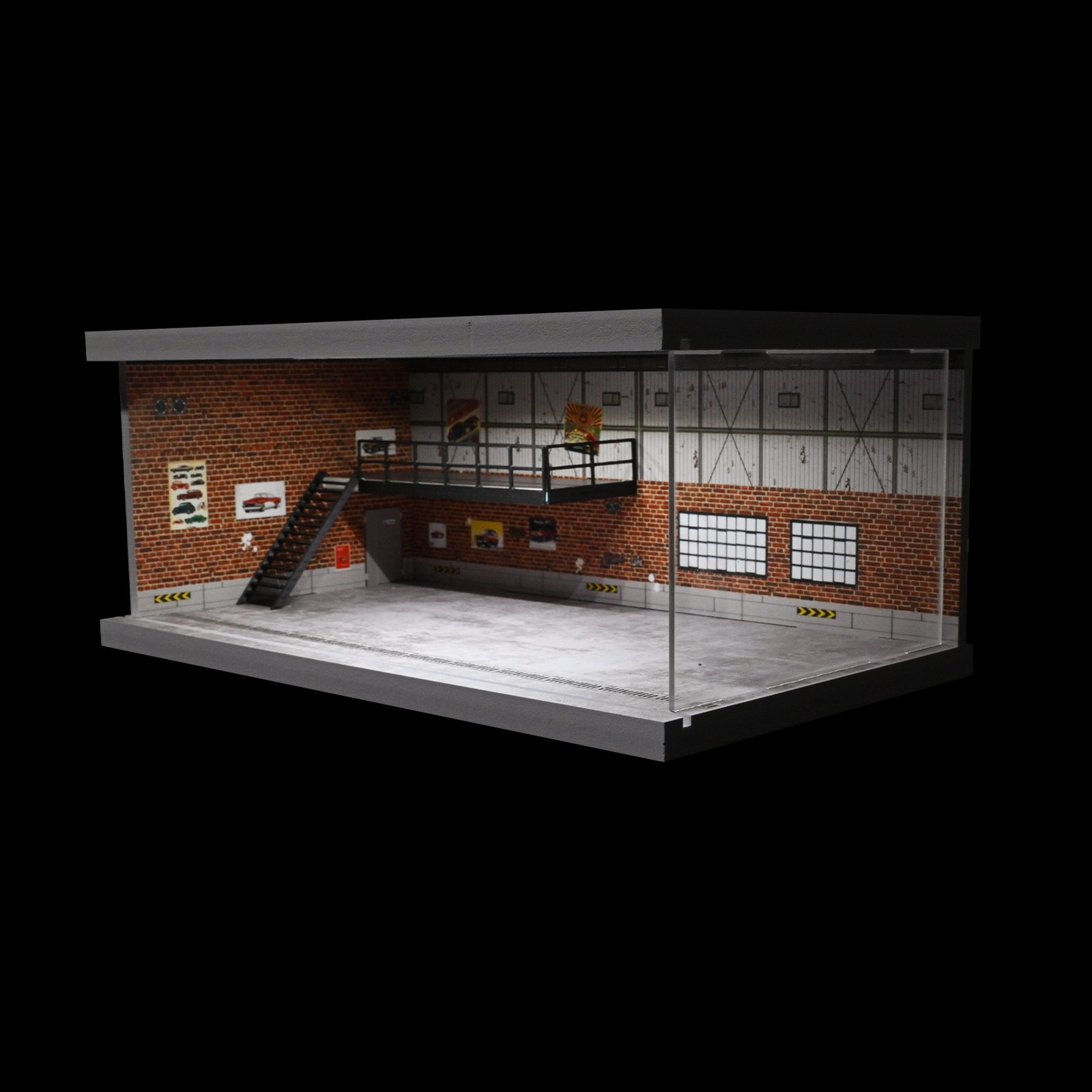 Diorama 1/64 Car Garage Model LED Lighting City Repair Parking Lot Scene Model