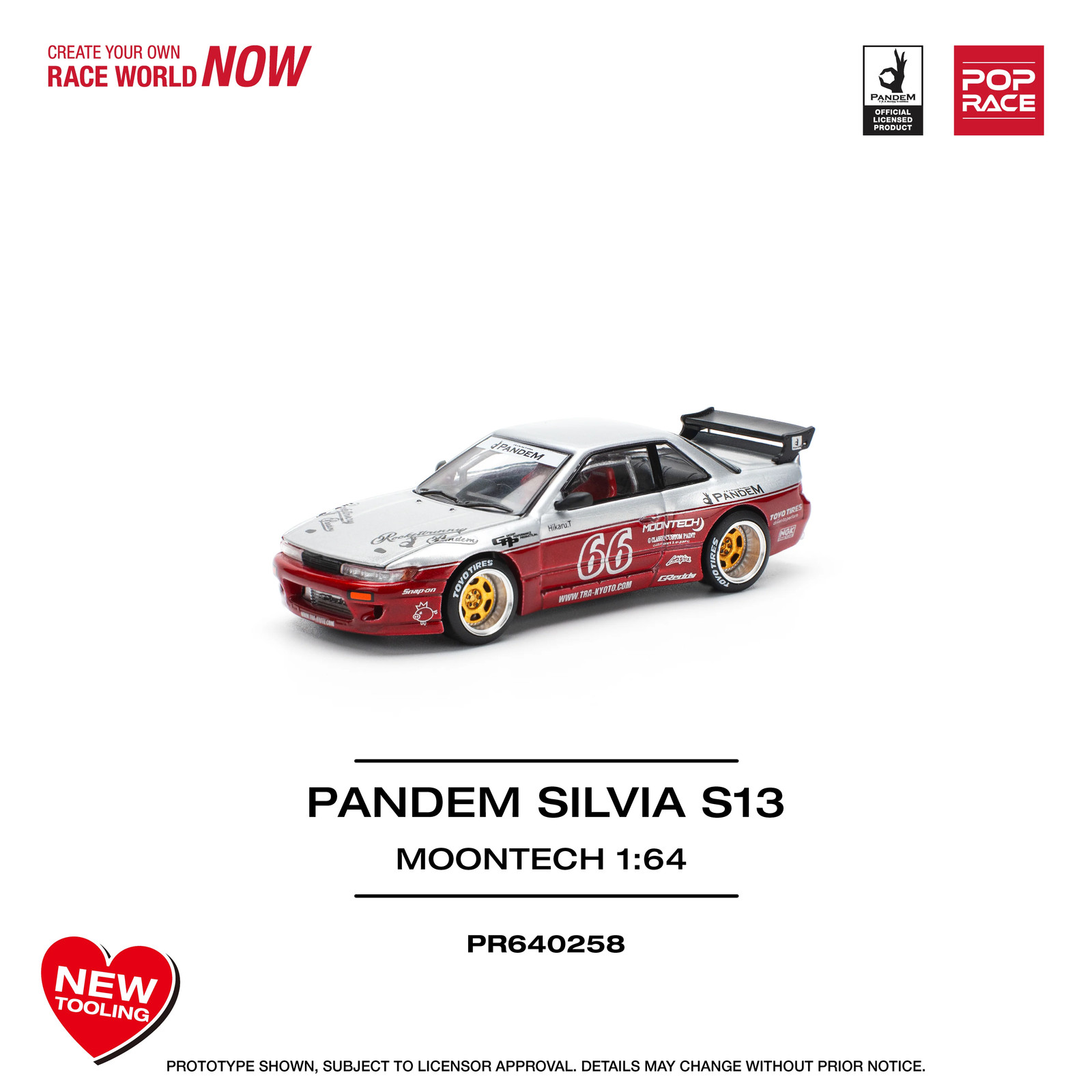 1:64 Nissan Silvia S13 PANDEM — Moontech Red/Silver — Pop Race