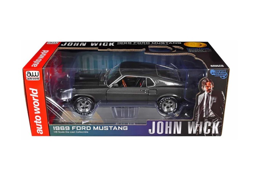 1969 FORD MUSTANG JOHN WICK MUSCLE CAR 1/18 DIECAST CAR AUTO WORLD AWSS145