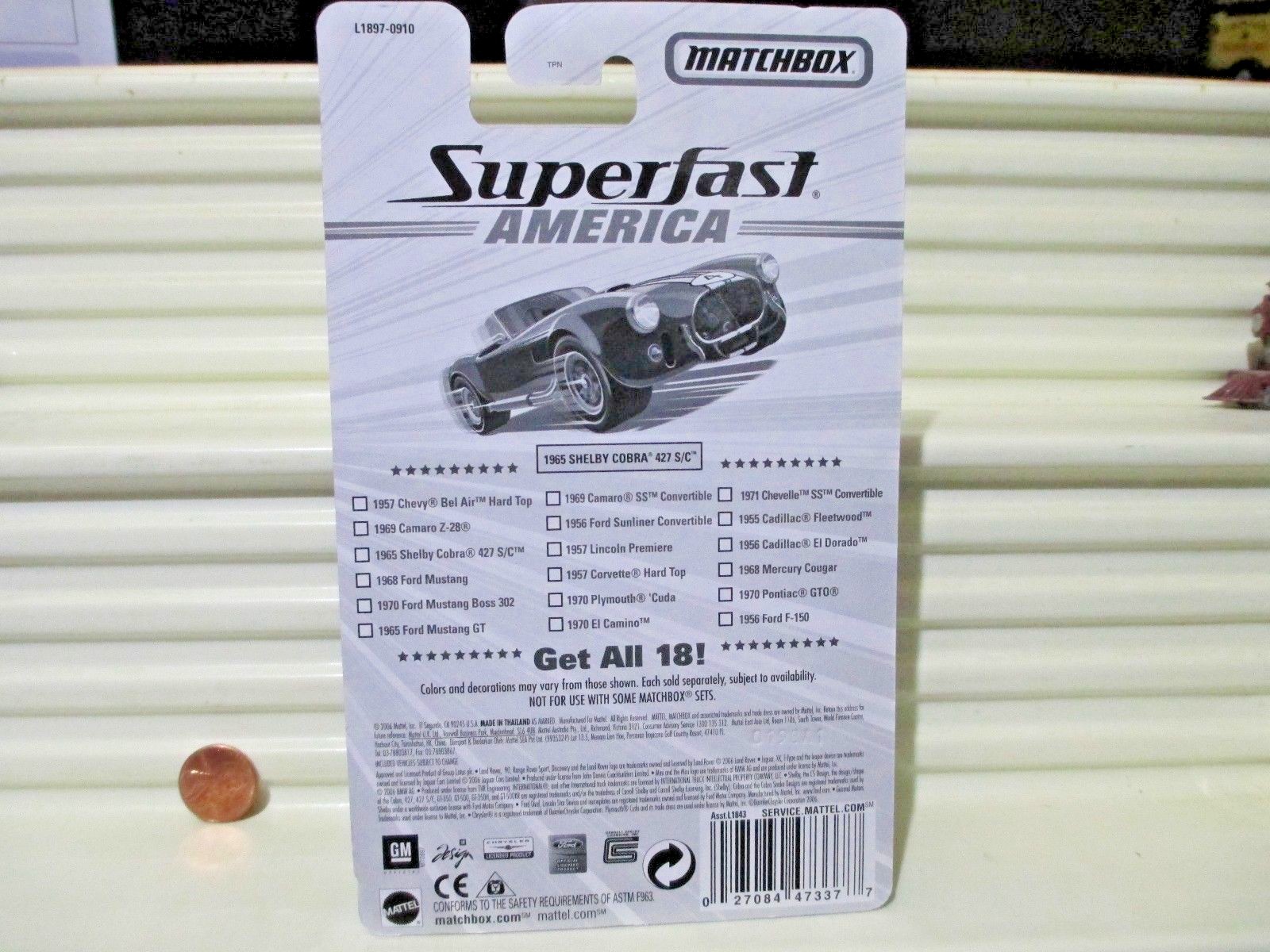 Matchbox 2006 SUPERFAST AMERICA #3 Blue 1965 Shelby Cobra 427 S/C Car New Boxed