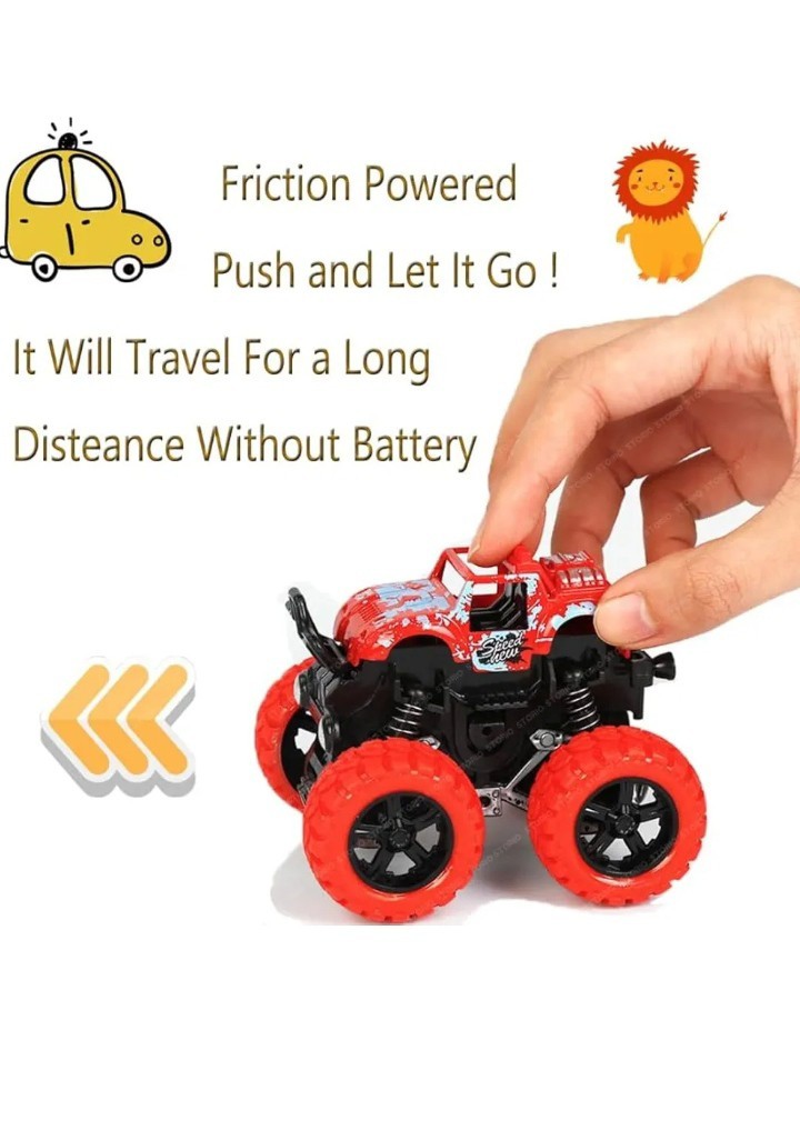 Storio Pack of 4 4×4 Friction Powered Mini Monster Trucks for Boys 3-7 Years 