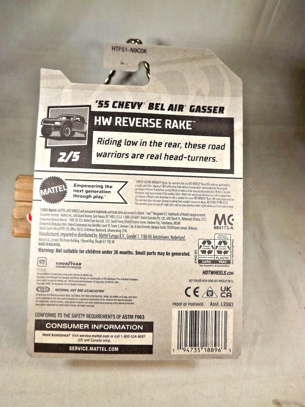 2024 Hot Wheels Walmart #8 Zamac #63 HW Reverse Rake 2/5 55 CHEVY BEL AIR GASSER
