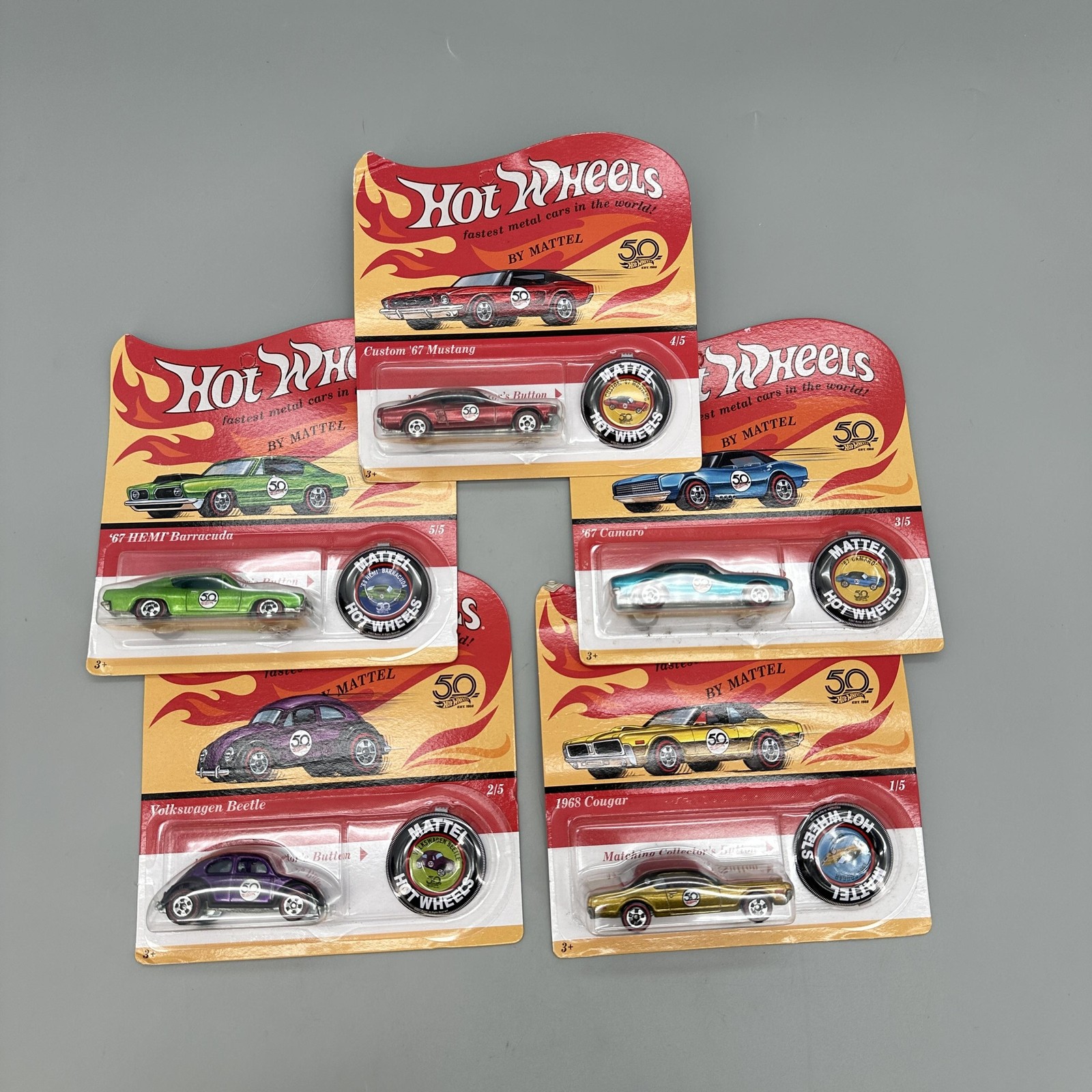 Hot Wheels 50th Anniversary Originals Redline Set of 5 Cars Buttons FTX83 2017