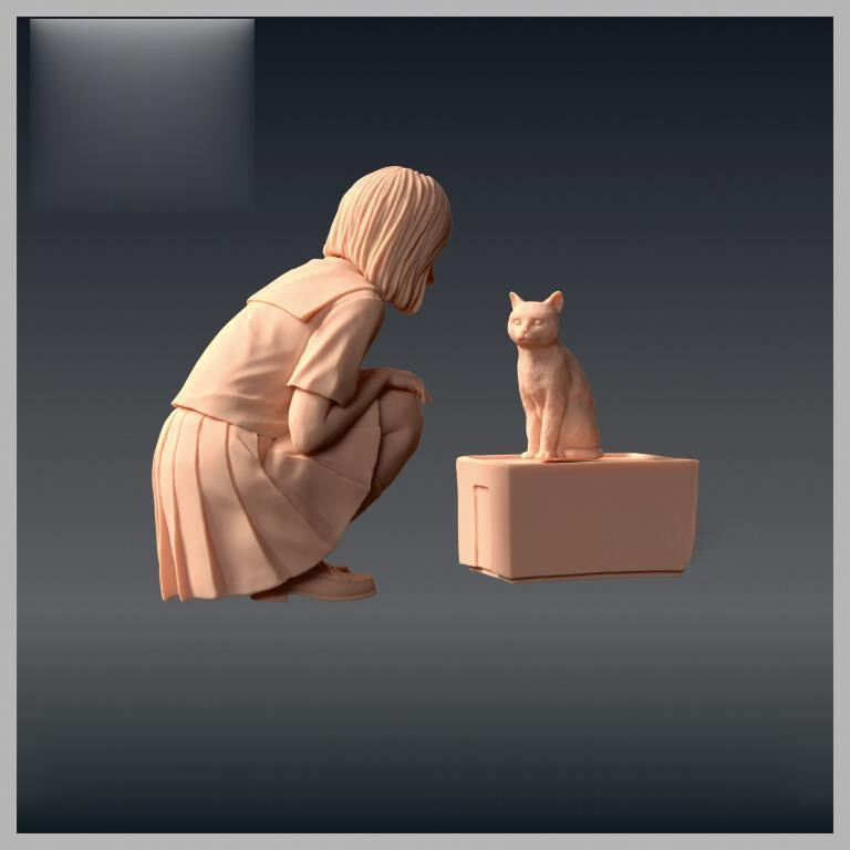 1/64 1/43 1/87 Cats and girl Scene Minitures Figures For Cars Vehicles