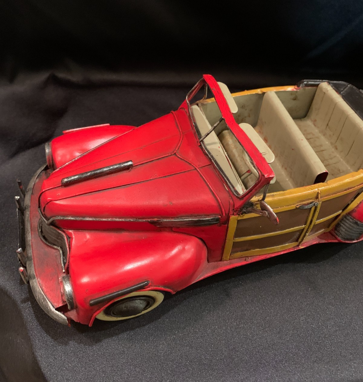 1940’s Woody Convertible w/Trailer Camper Display Tin Toy | Antiqued | New/Box