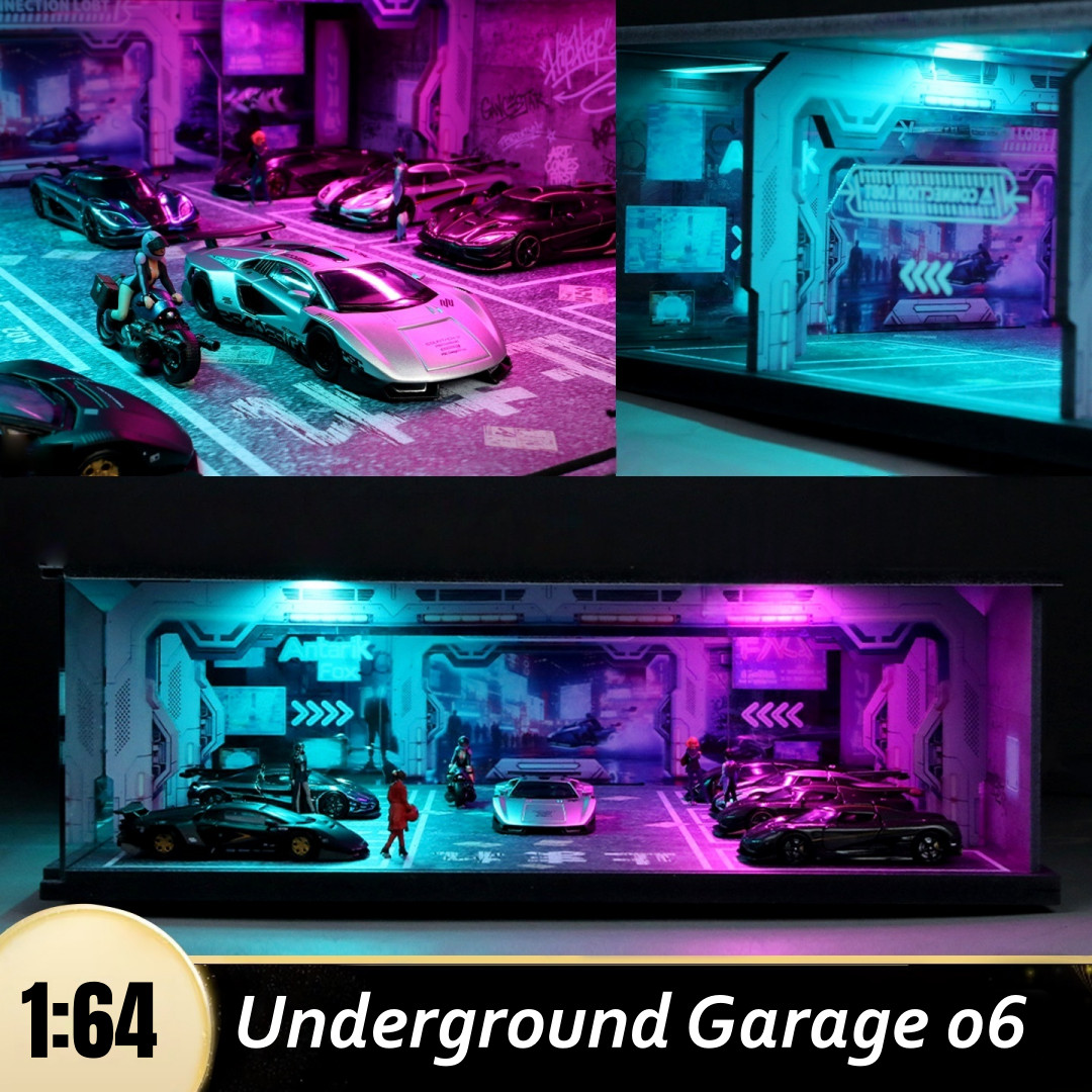 Diorama 1/64 Diecast Garage Model LED Underground Parking Lot Scene Building Toy