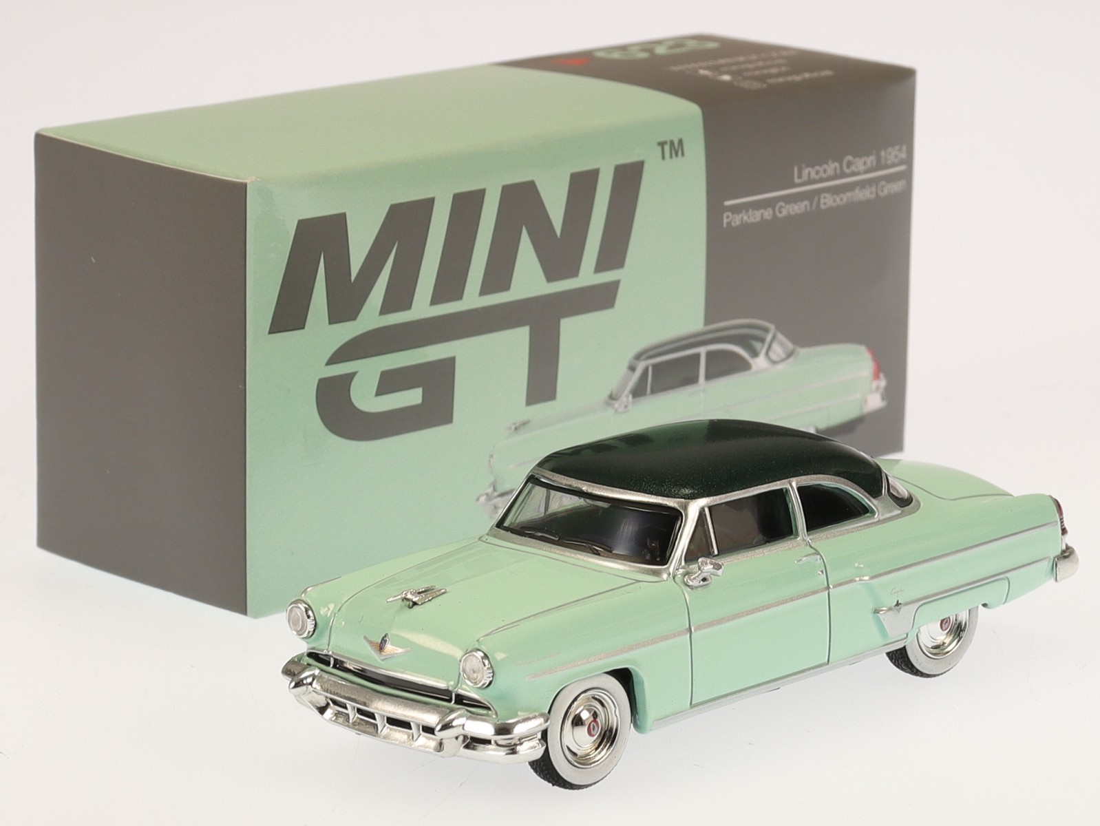 Lincoln Capri Parklane 1954 light green diecast model car 694 Mini-GT 1:64