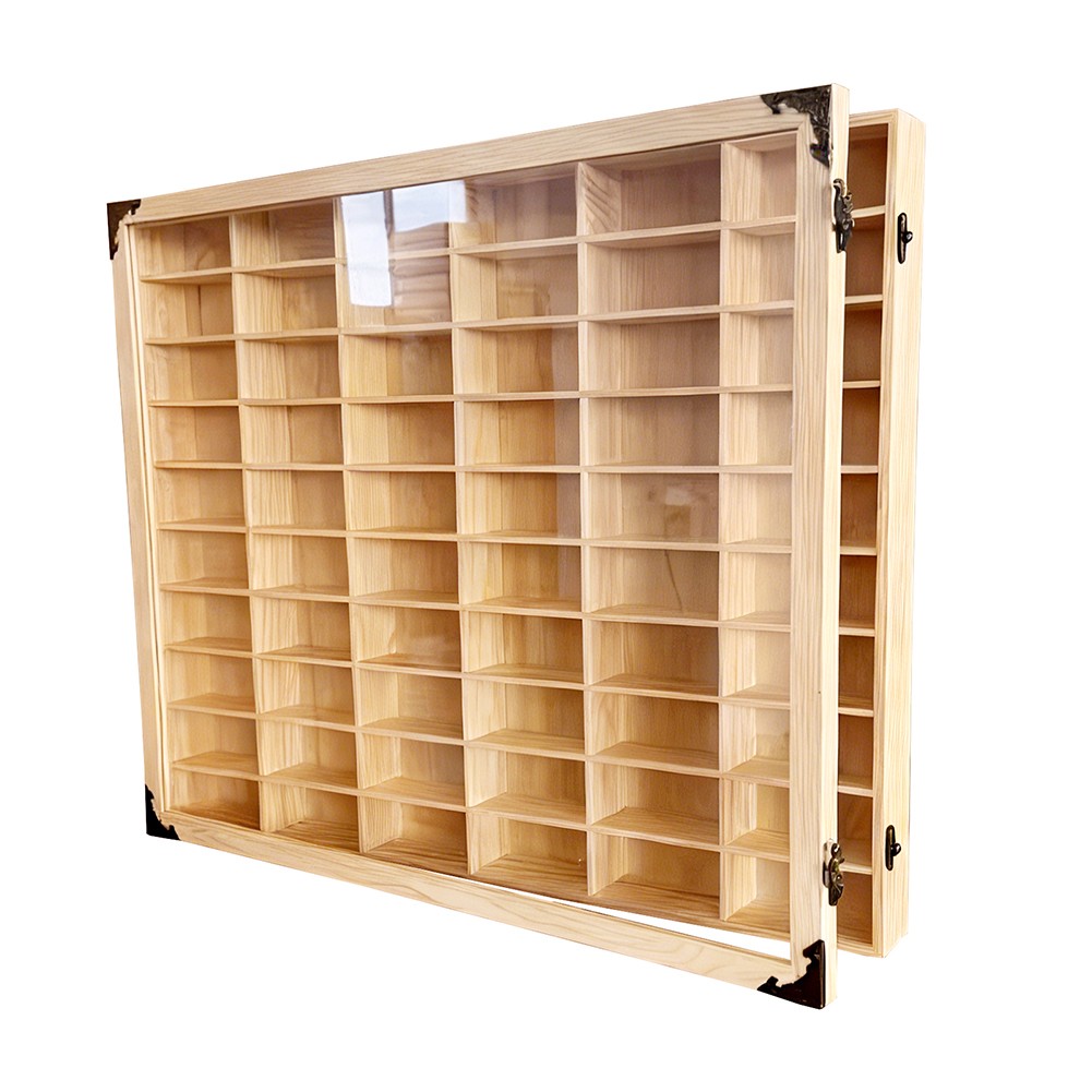 Wooden Display Case for 1/64 Scale Diecast Car Toy 40/60 Grid Storage Shelf