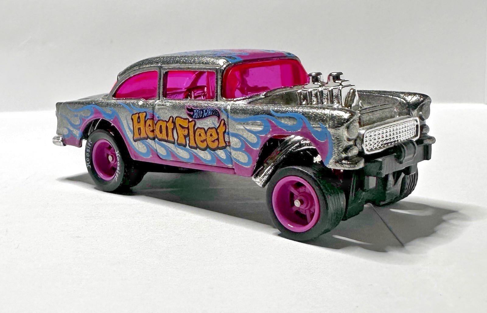 Hot Wheels `55 Chevy Bel Air Gasser Heat Fleet ZAMAC Rubber Tire Wheel Swap