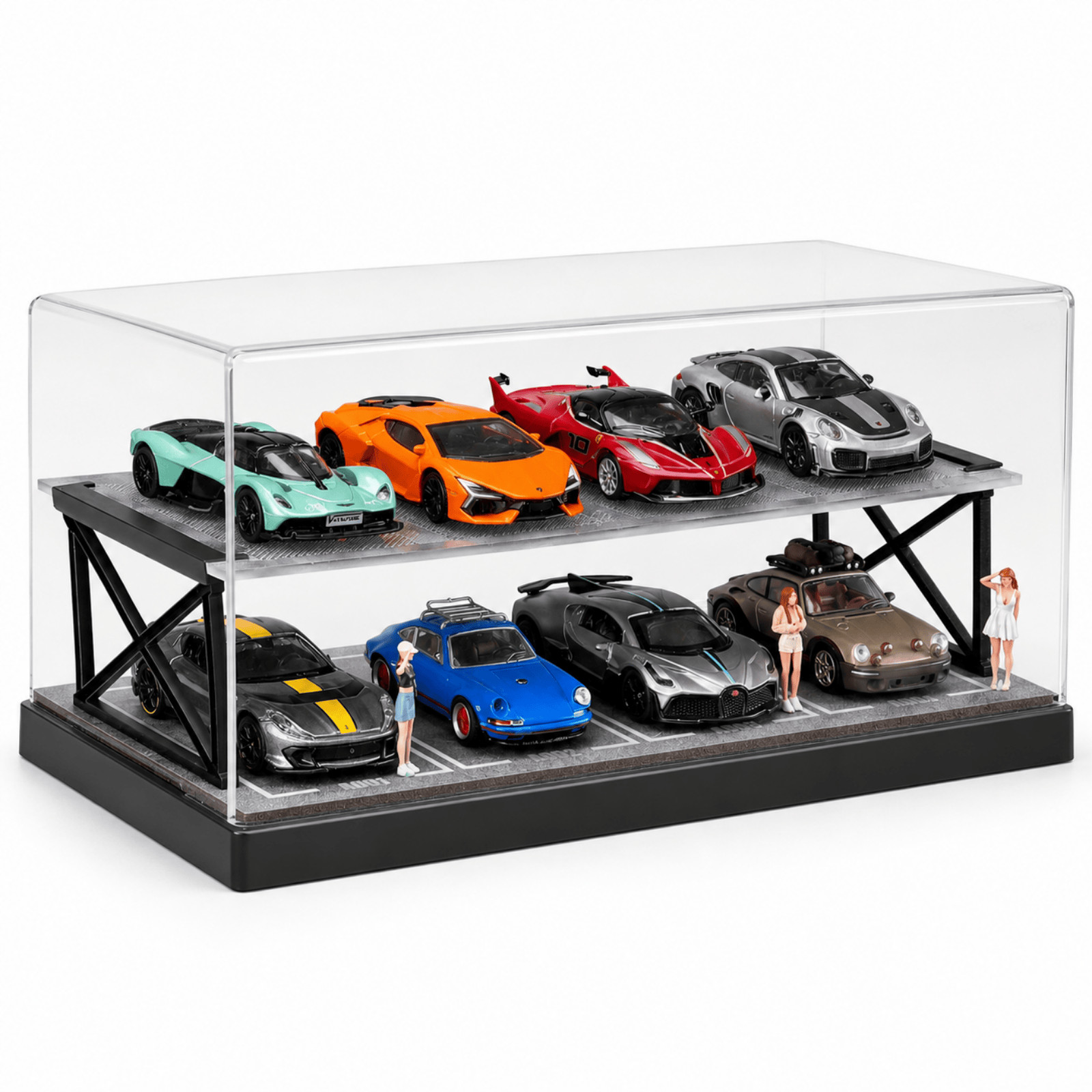 1:64 Scale Diorama Two-Tier Garage Display Case 8 Parking Spots Diecast